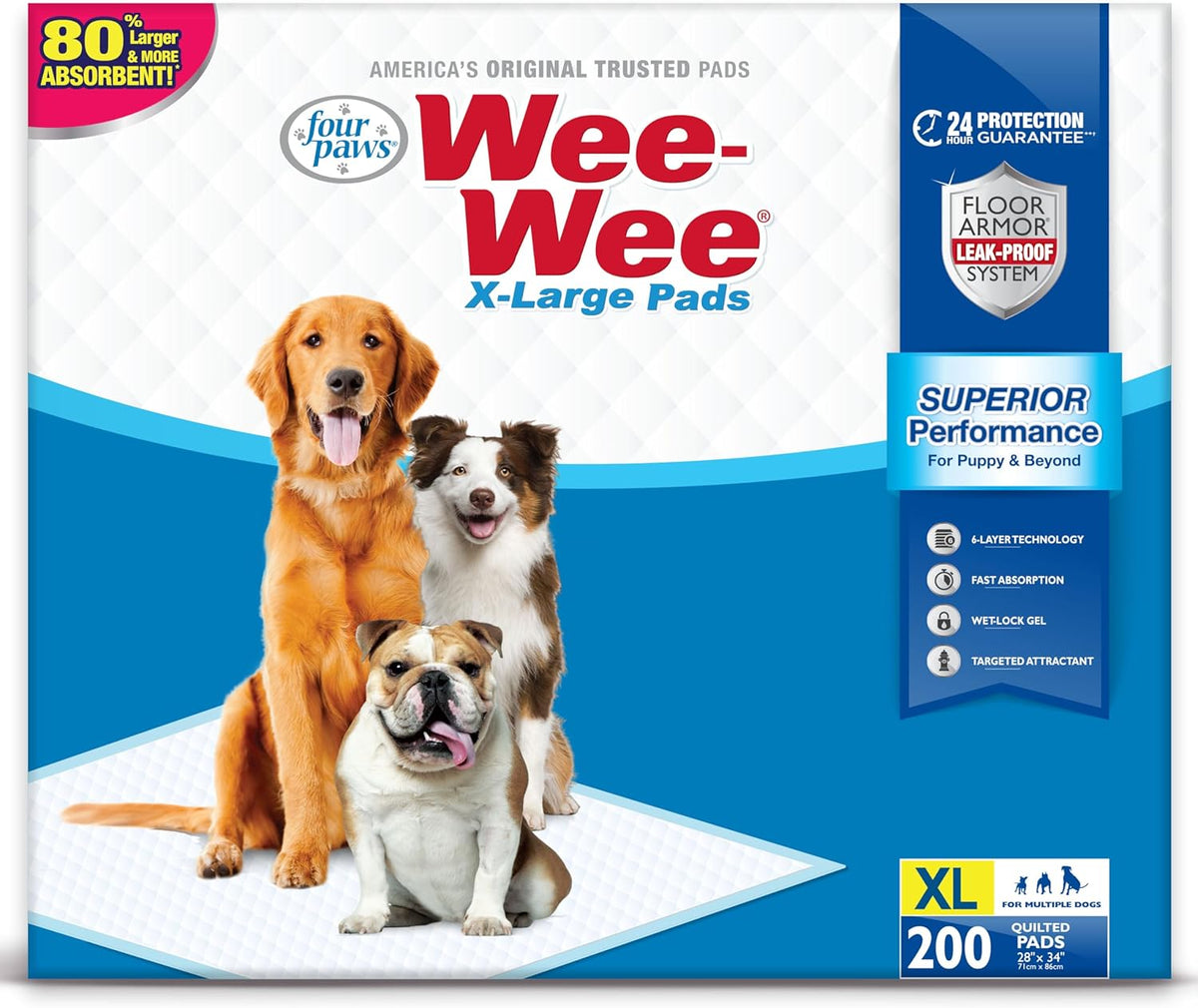 Wee-Wee Superior Performance Extra Large Pee Pads for Dogs with Runoff Barrier Edge Guard Protection, Puppy & Dog Potty Training Pads, Housebreaking Supplies, 28" x 34"
