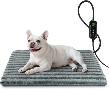 Pet Heating Pad, Waterproof Heated Dog Cat Bed with 11 Adjustable Temperatures & 24H Timer, Auto Shut-Off, Chew-Resistant Cord, Washable Cover, Indoor Electric Heating Mat, Beige, M(28" x 20")