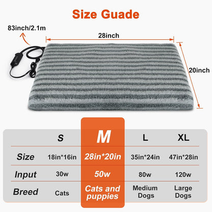 Pet Heating Pad, Waterproof Heated Dog Cat Bed with 11 Adjustable Temperatures & 24H Timer, Auto Shut-Off, Chew-Resistant Cord, Washable Cover, Indoor Electric Heating Mat, Beige, M(28" x 20")