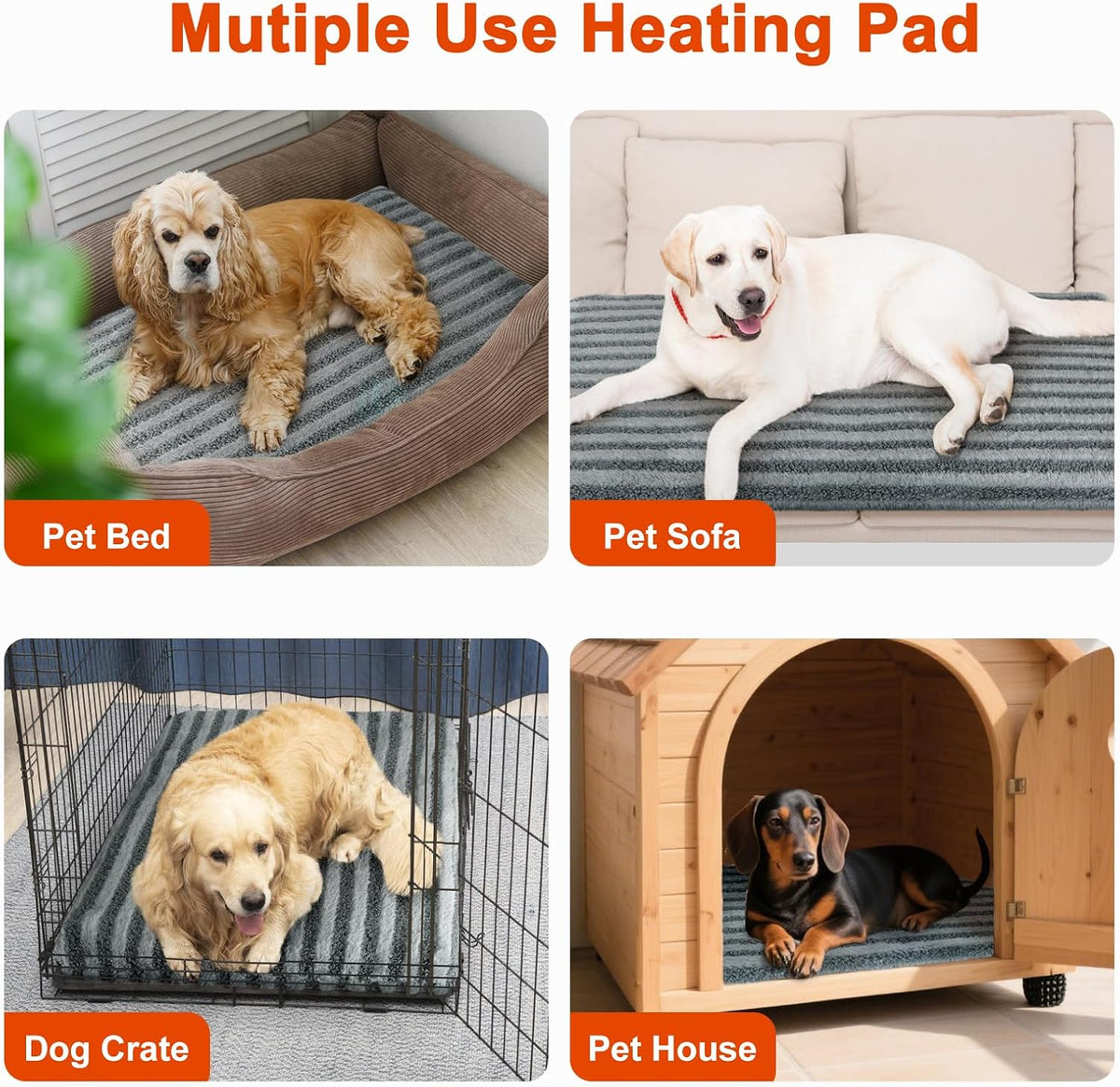 Pet Heating Pad, Waterproof Heated Dog Cat Bed with 11 Adjustable Temperatures & 24H Timer, Auto Shut-Off, Chew-Resistant Cord, Washable Cover, Indoor Electric Heating Mat, Beige, M(28" x 20")
