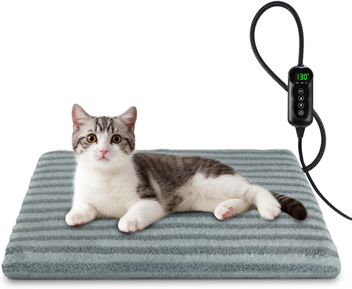 Pet Heating Pad, Waterproof Heated Dog Cat Bed with 11 Adjustable Temperatures & 24H Timer, Auto Shut-Off, Chew-Resistant Cord, Washable Cover, Indoor Electric Heating Mat, Beige, M(28" x 20")