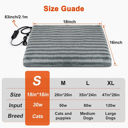 Pet Heating Pad, Waterproof Heated Dog Cat Bed with 11 Adjustable Temperatures & 24H Timer, Auto Shut-Off, Chew-Resistant Cord, Washable Cover, Indoor Electric Heating Mat, Beige, M(28" x 20")