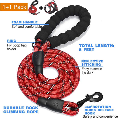 No Pull Dog Harness Adjustable Reflective Oxford Easy Control Medium Large Dog Harness with A Free Heavy Duty 5ft Dog Leash, Blue, L