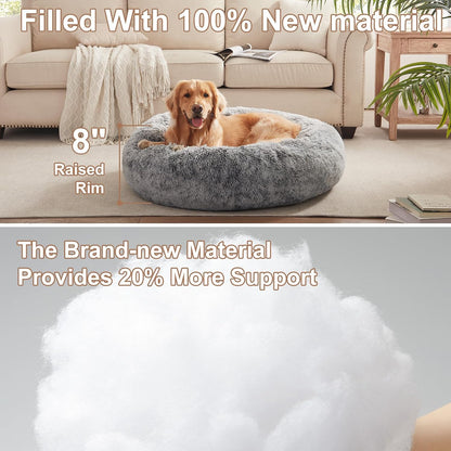 36 inches Faux Fur Fluffy Donut Dog Bed for Large Dogs,Dark Grey
