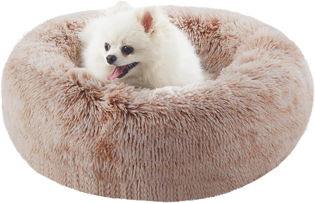 36 inches Faux Fur Fluffy Donut Dog Bed for Large Dogs,Dark Grey