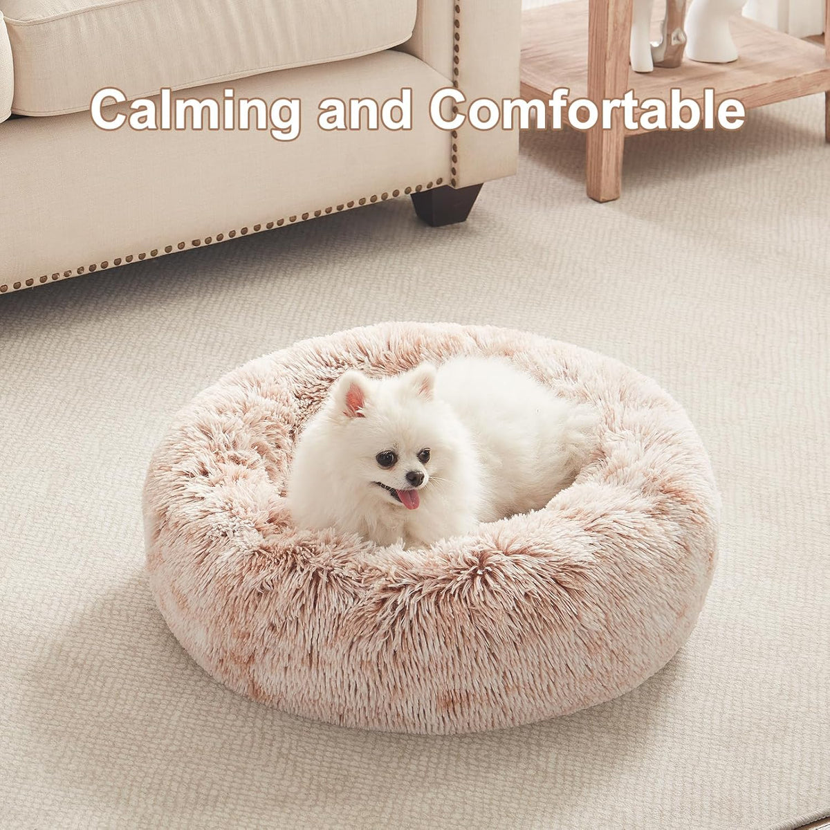 36 inches Faux Fur Fluffy Donut Dog Bed for Large Dogs,Dark Grey