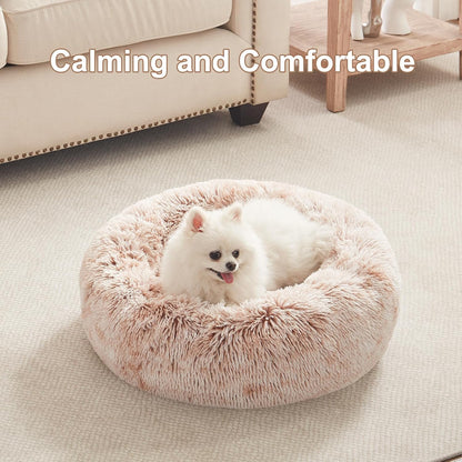 36 inches Faux Fur Fluffy Donut Dog Bed for Large Dogs,Dark Grey