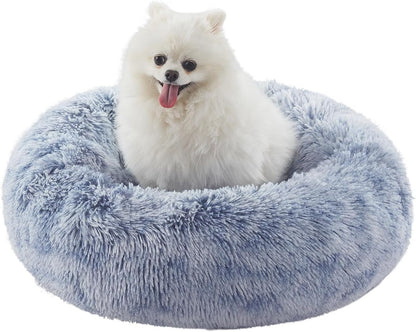 36 inches Faux Fur Fluffy Donut Dog Bed for Large Dogs,Dark Grey