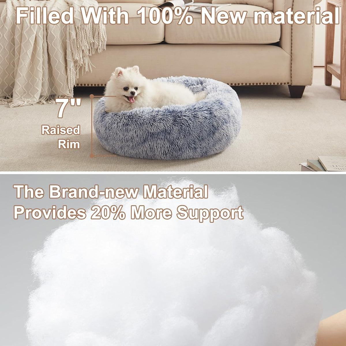 36 inches Faux Fur Fluffy Donut Dog Bed for Large Dogs,Dark Grey