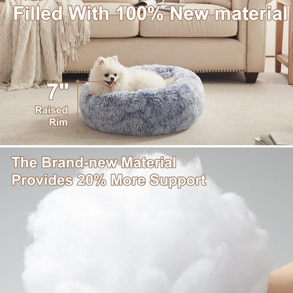 36 inches Faux Fur Fluffy Donut Dog Bed for Large Dogs,Dark Grey
