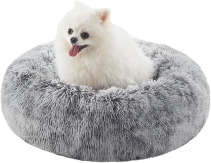 36 inches Faux Fur Fluffy Donut Dog Bed for Large Dogs,Dark Grey