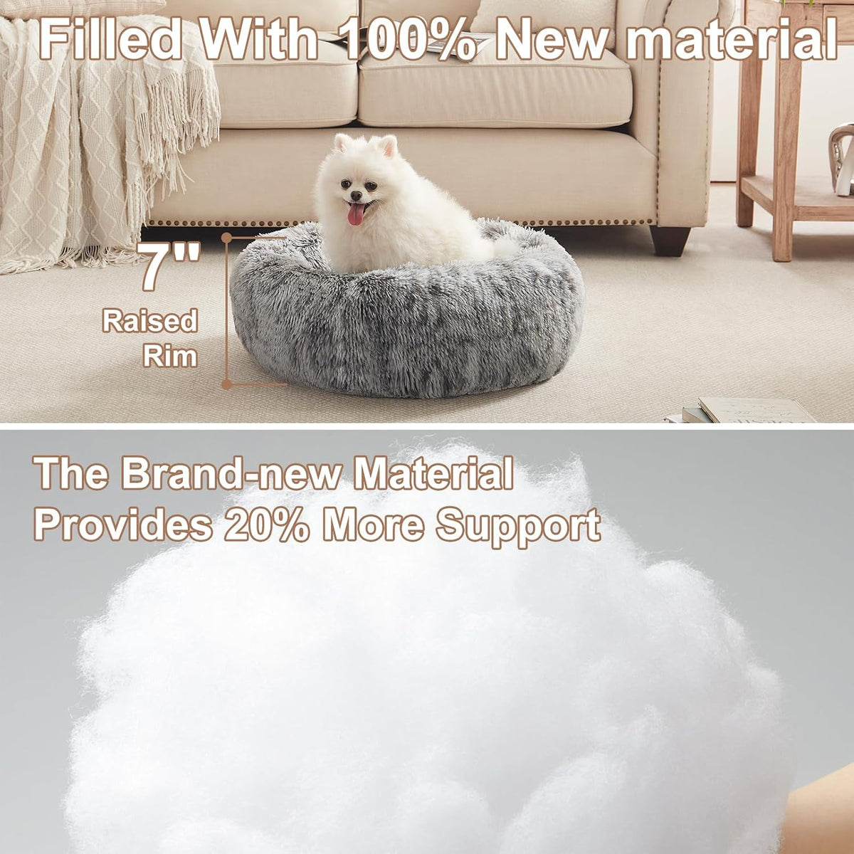 36 inches Faux Fur Fluffy Donut Dog Bed for Large Dogs,Dark Grey