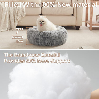 36 inches Faux Fur Fluffy Donut Dog Bed for Large Dogs,Dark Grey