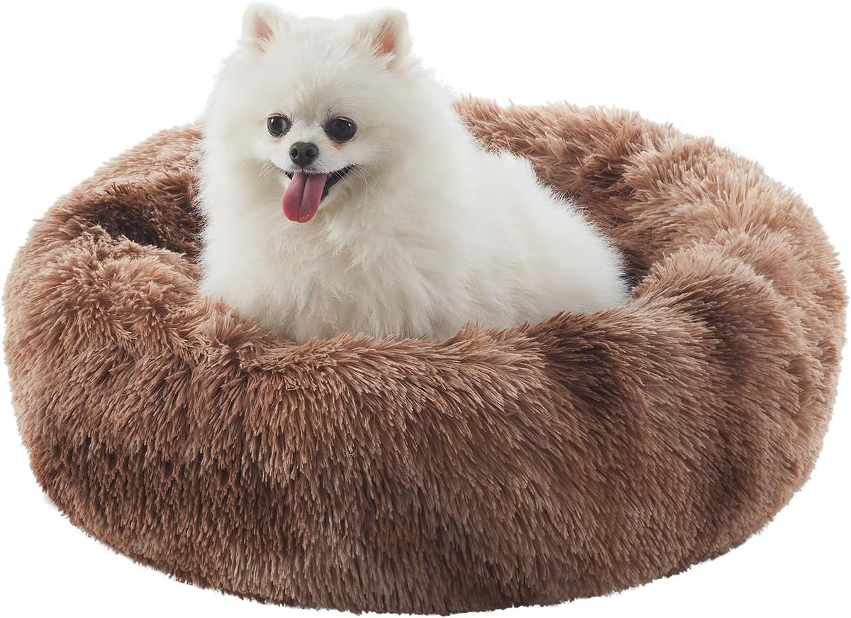 36 inches Faux Fur Fluffy Donut Dog Bed for Large Dogs,Dark Grey