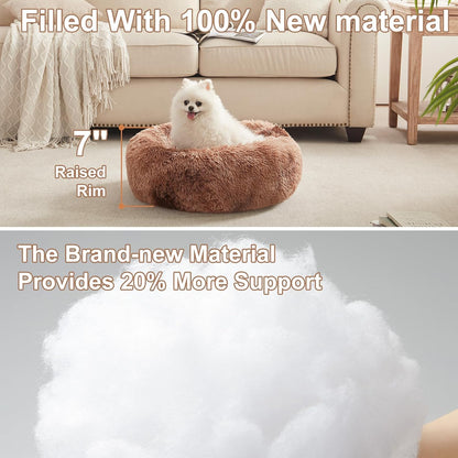 36 inches Faux Fur Fluffy Donut Dog Bed for Large Dogs,Dark Grey