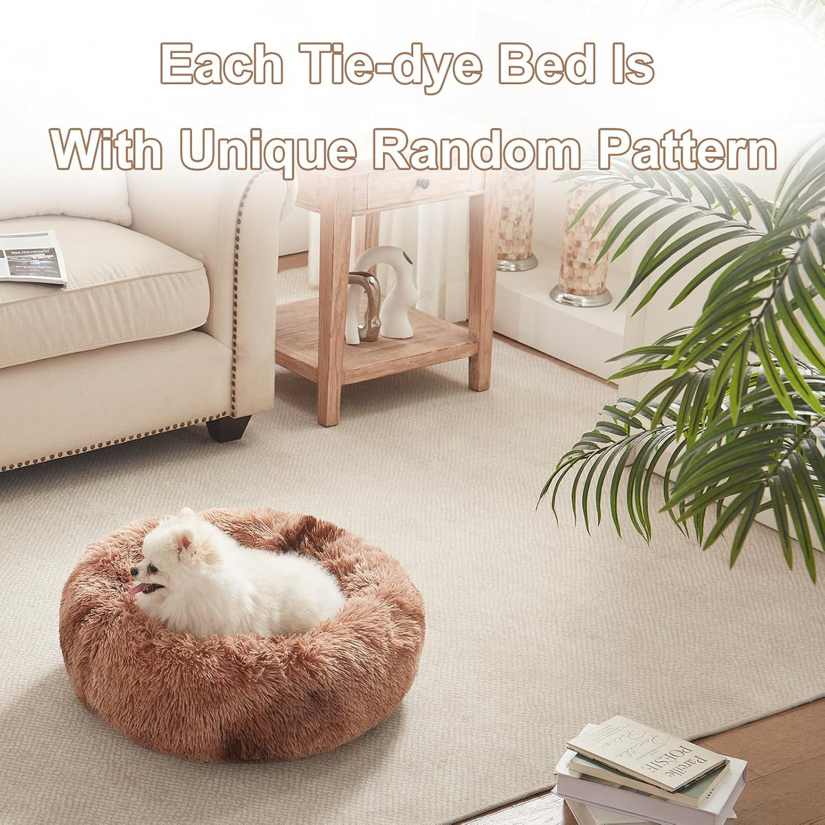 36 inches Faux Fur Fluffy Donut Dog Bed for Large Dogs,Dark Grey