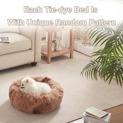 36 inches Faux Fur Fluffy Donut Dog Bed for Large Dogs,Dark Grey