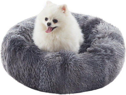 36 inches Faux Fur Fluffy Donut Dog Bed for Large Dogs,Dark Grey