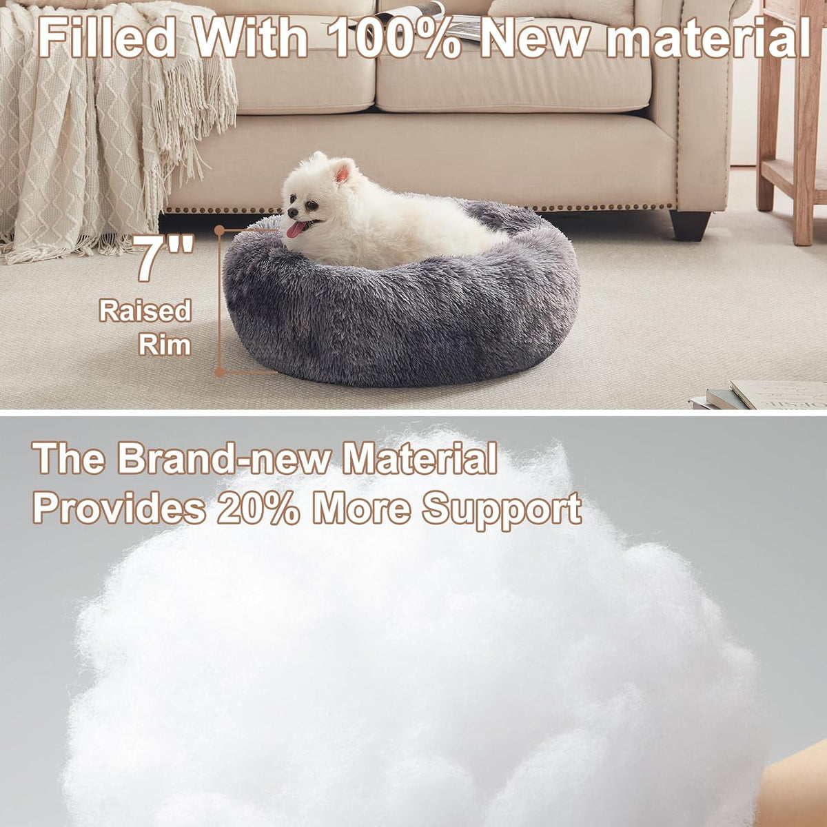 36 inches Faux Fur Fluffy Donut Dog Bed for Large Dogs,Dark Grey