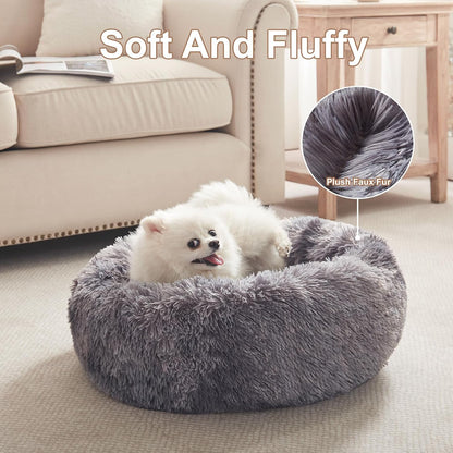 36 inches Faux Fur Fluffy Donut Dog Bed for Large Dogs,Dark Grey