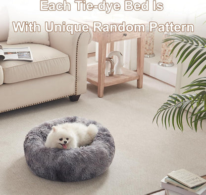 36 inches Faux Fur Fluffy Donut Dog Bed for Large Dogs,Dark Grey