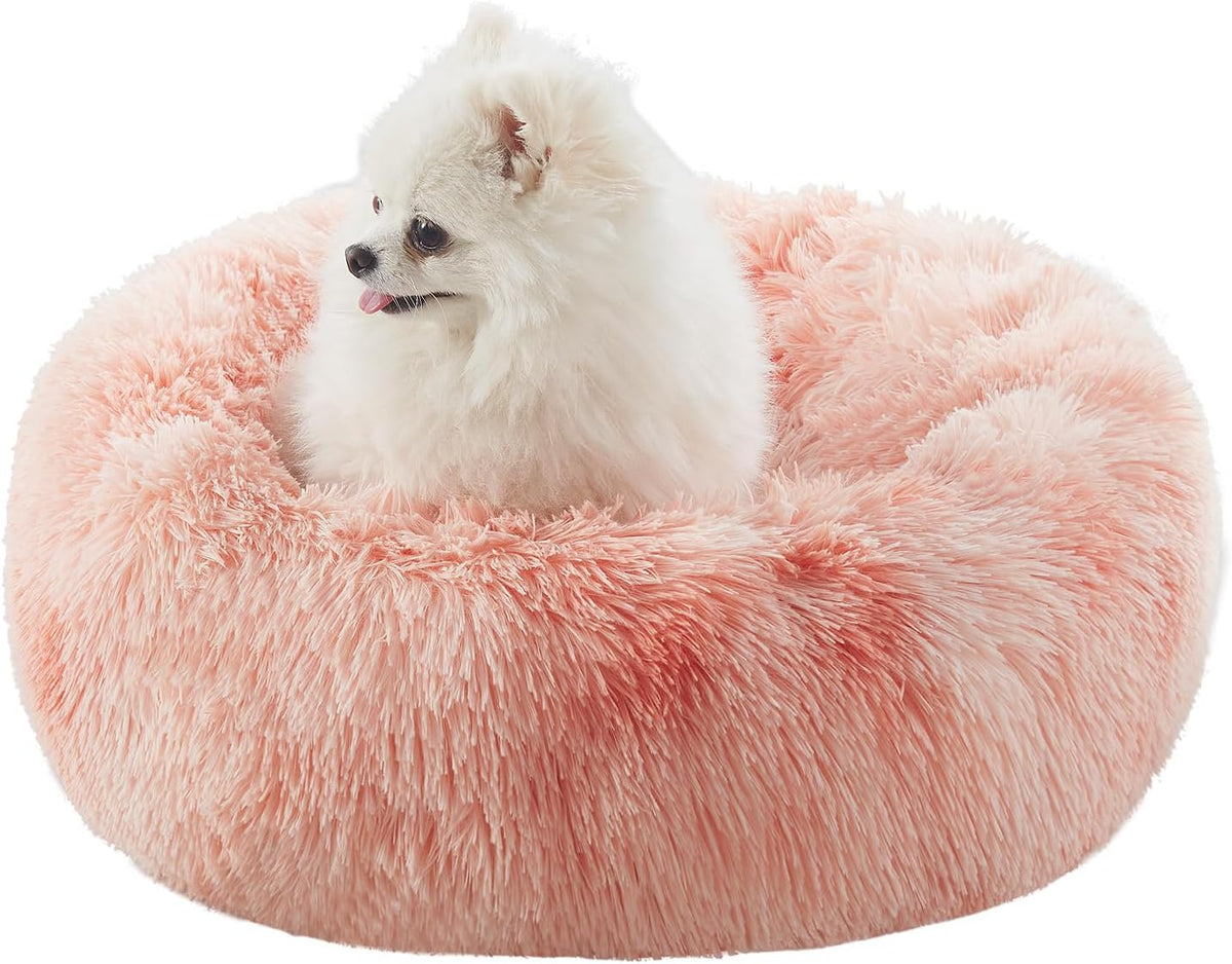 36 inches Faux Fur Fluffy Donut Dog Bed for Large Dogs,Dark Grey