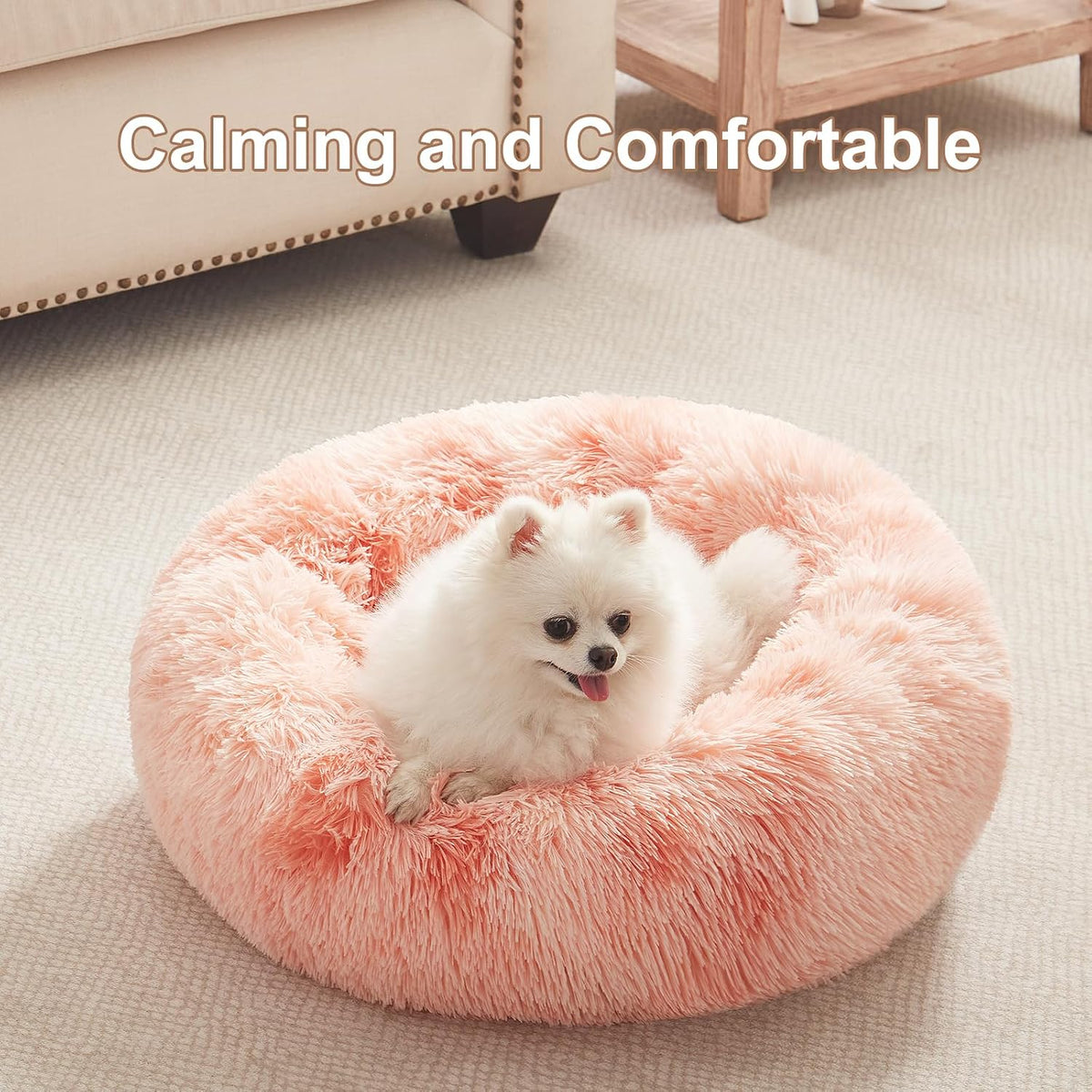 36 inches Faux Fur Fluffy Donut Dog Bed for Large Dogs,Dark Grey