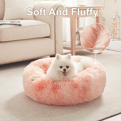 36 inches Faux Fur Fluffy Donut Dog Bed for Large Dogs,Dark Grey