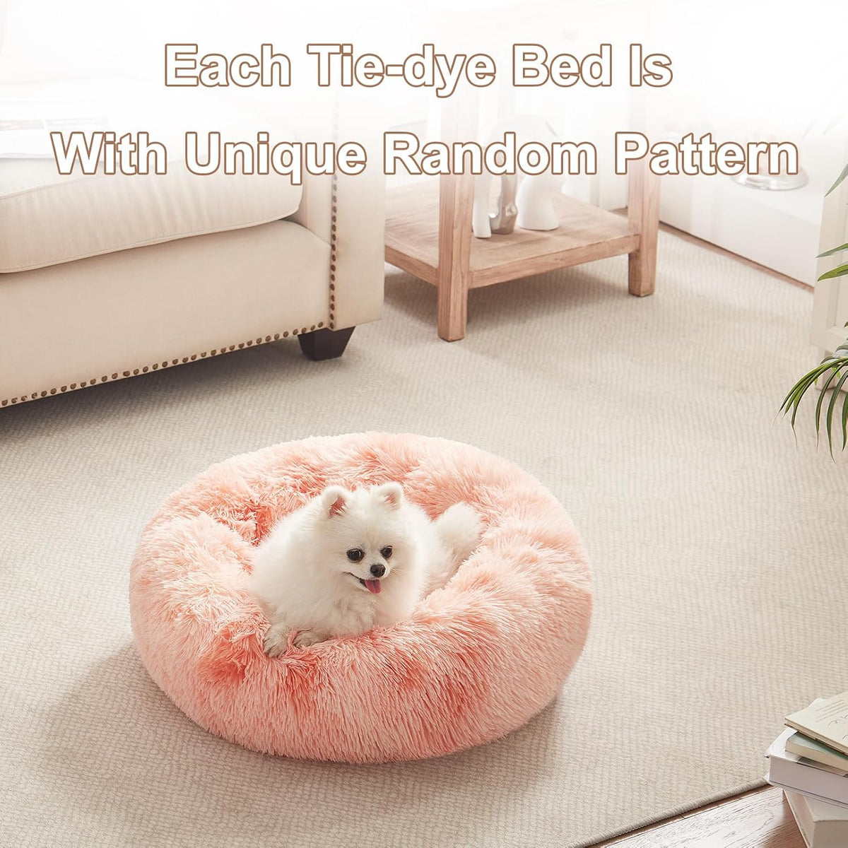 36 inches Faux Fur Fluffy Donut Dog Bed for Large Dogs,Dark Grey
