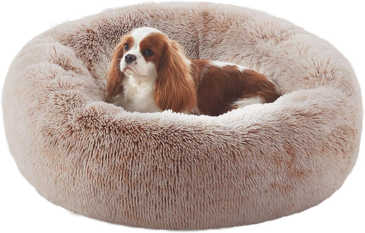 36 inches Faux Fur Fluffy Donut Dog Bed for Large Dogs,Dark Grey