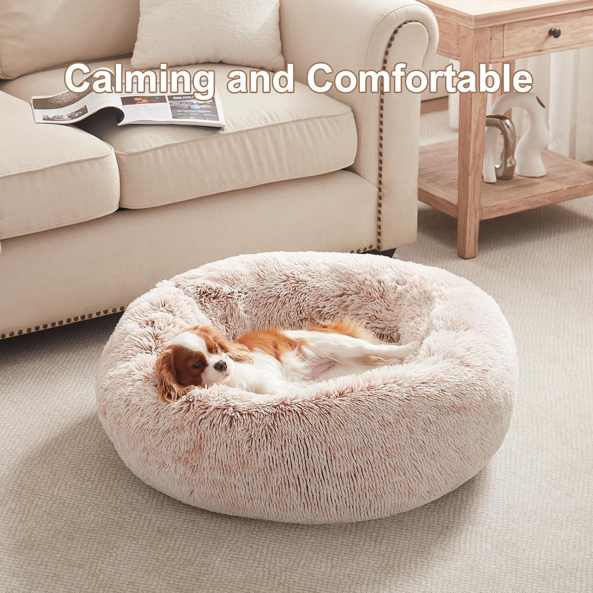 36 inches Faux Fur Fluffy Donut Dog Bed for Large Dogs,Dark Grey