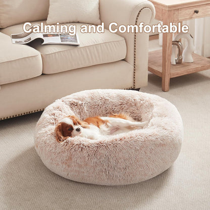 36 inches Faux Fur Fluffy Donut Dog Bed for Large Dogs,Dark Grey