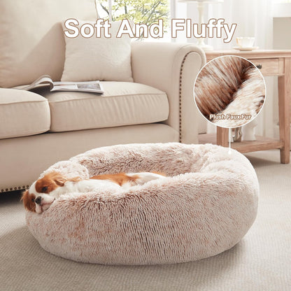 36 inches Faux Fur Fluffy Donut Dog Bed for Large Dogs,Dark Grey