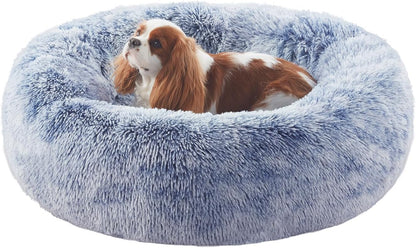 36 inches Faux Fur Fluffy Donut Dog Bed for Large Dogs,Dark Grey