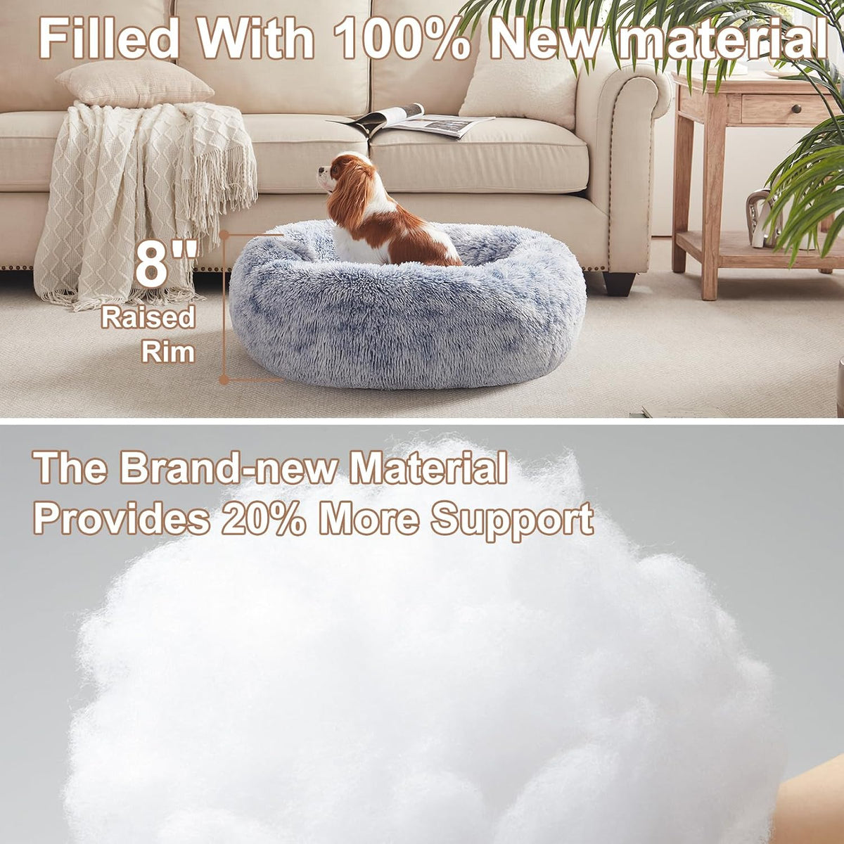 36 inches Faux Fur Fluffy Donut Dog Bed for Large Dogs,Dark Grey