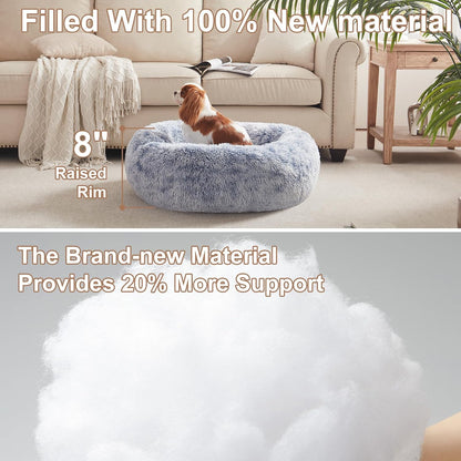 36 inches Faux Fur Fluffy Donut Dog Bed for Large Dogs,Dark Grey