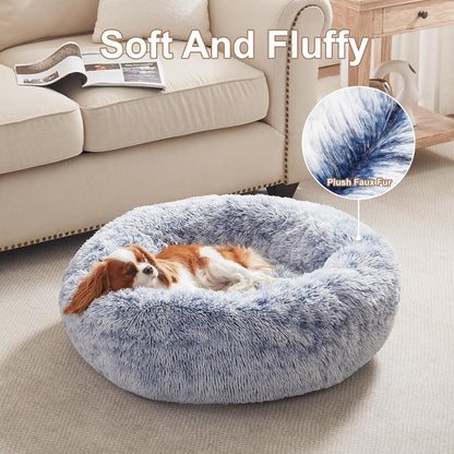36 inches Faux Fur Fluffy Donut Dog Bed for Large Dogs,Dark Grey