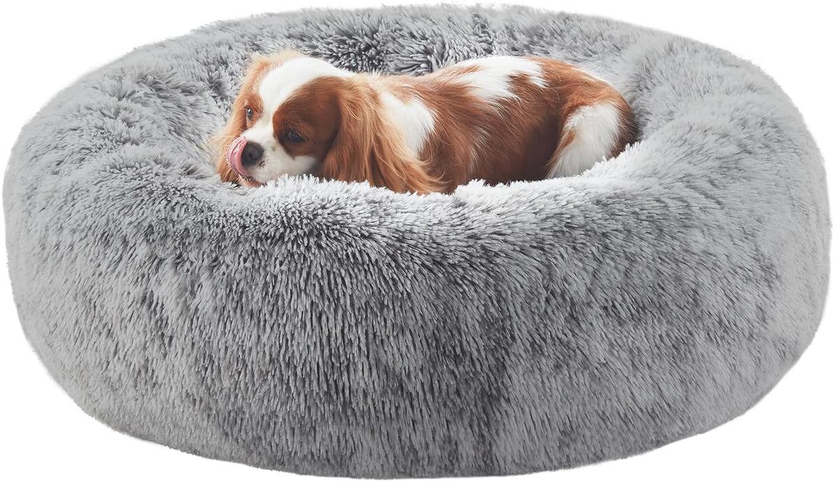 36 inches Faux Fur Fluffy Donut Dog Bed for Large Dogs,Dark Grey