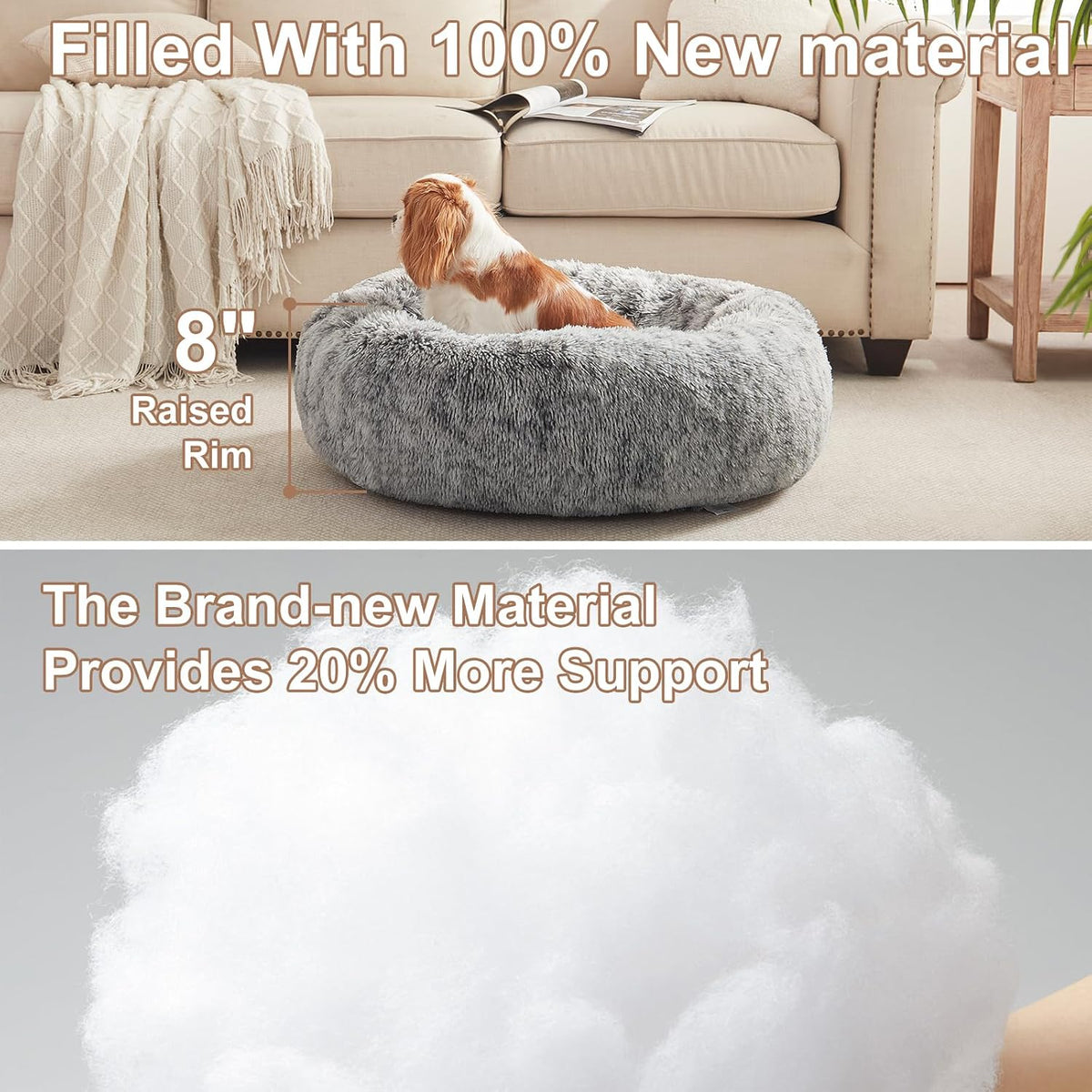 36 inches Faux Fur Fluffy Donut Dog Bed for Large Dogs,Dark Grey