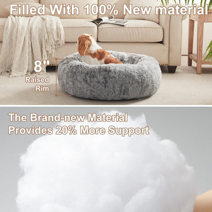 36 inches Faux Fur Fluffy Donut Dog Bed for Large Dogs,Dark Grey