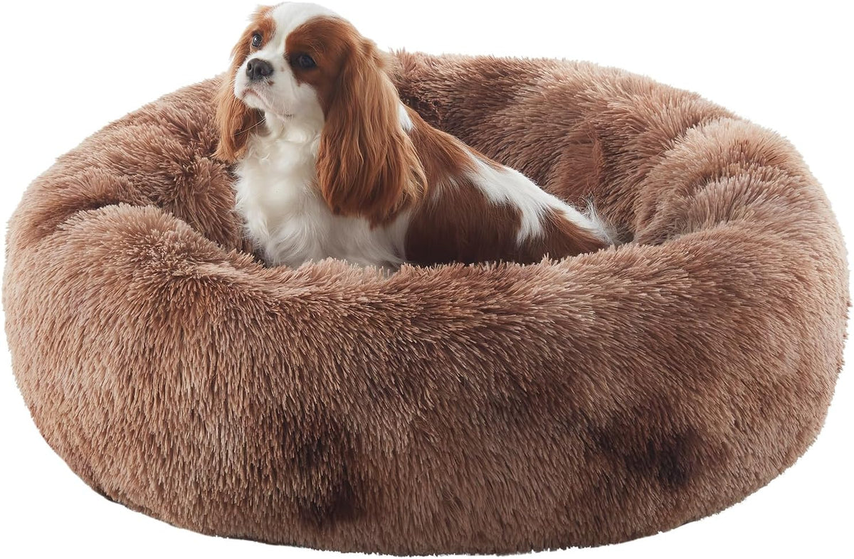 36 inches Faux Fur Fluffy Donut Dog Bed for Large Dogs,Dark Grey