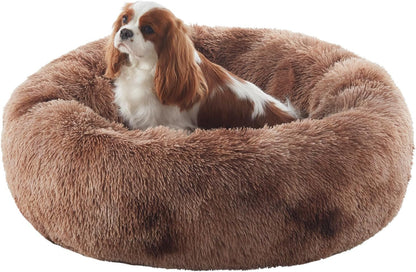 36 inches Faux Fur Fluffy Donut Dog Bed for Large Dogs,Dark Grey