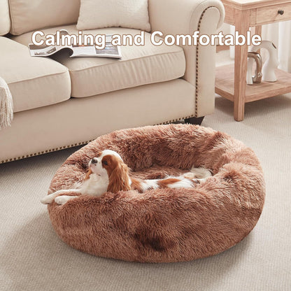 36 inches Faux Fur Fluffy Donut Dog Bed for Large Dogs,Dark Grey