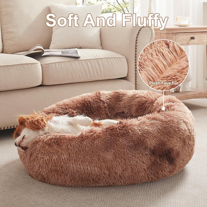 36 inches Faux Fur Fluffy Donut Dog Bed for Large Dogs,Dark Grey