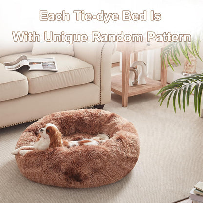 36 inches Faux Fur Fluffy Donut Dog Bed for Large Dogs,Dark Grey