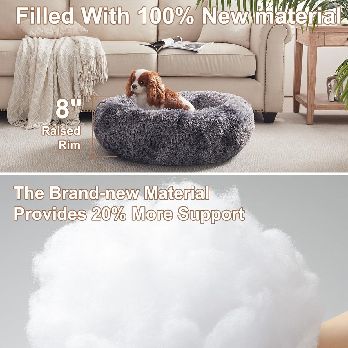 36 inches Faux Fur Fluffy Donut Dog Bed for Large Dogs,Dark Grey
