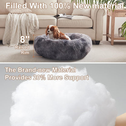 36 inches Faux Fur Fluffy Donut Dog Bed for Large Dogs,Dark Grey