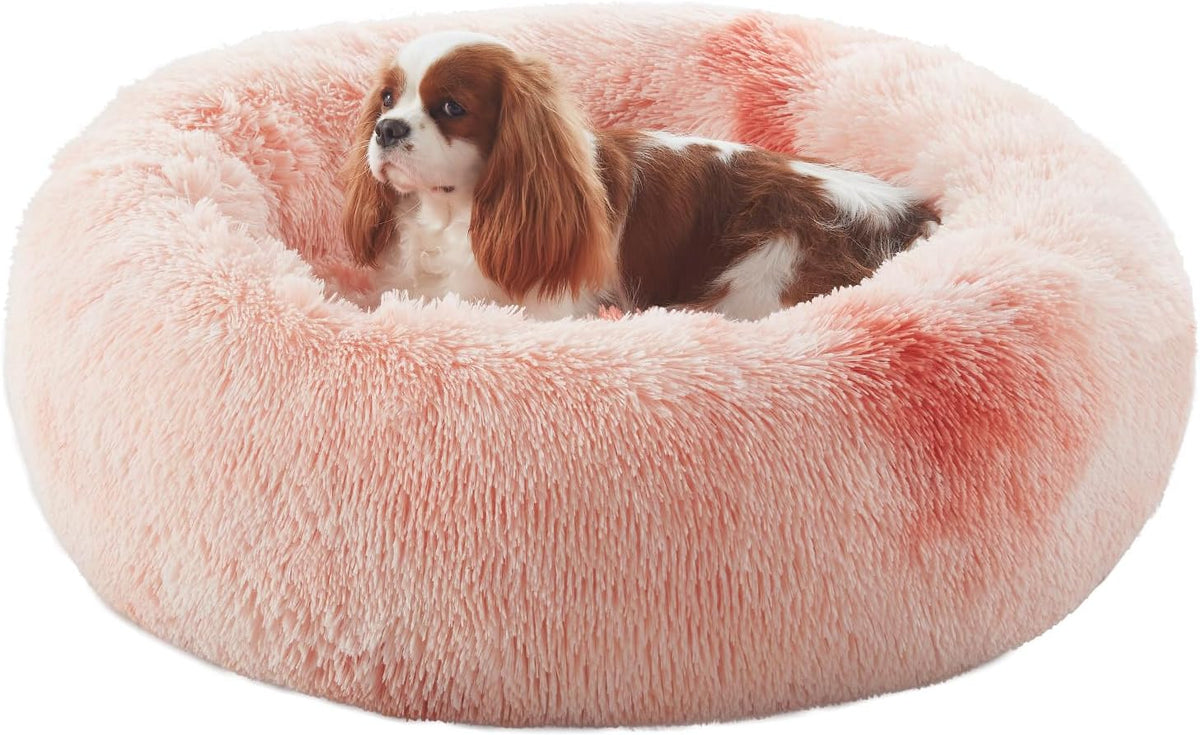 36 inches Faux Fur Fluffy Donut Dog Bed for Large Dogs,Dark Grey