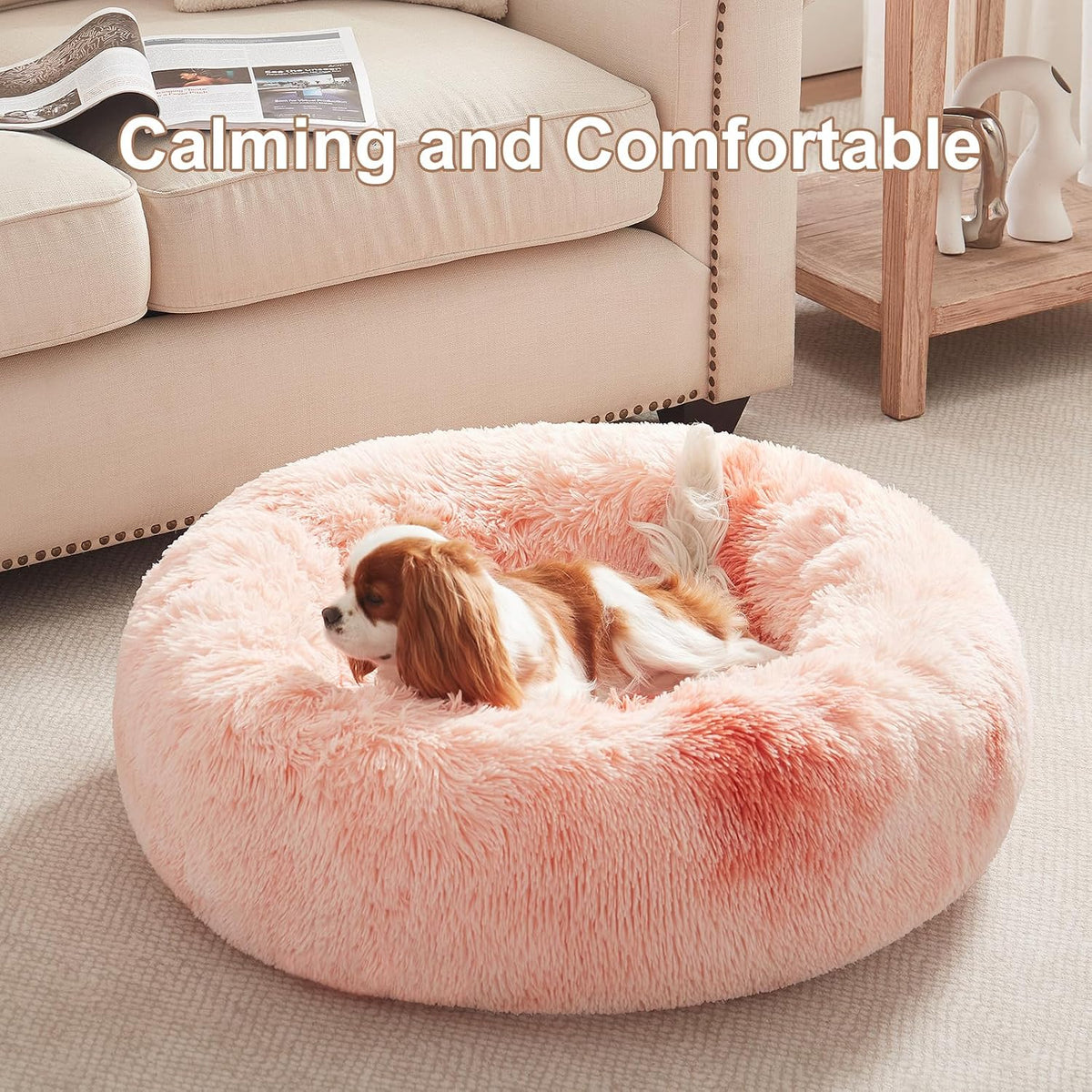 36 inches Faux Fur Fluffy Donut Dog Bed for Large Dogs,Dark Grey