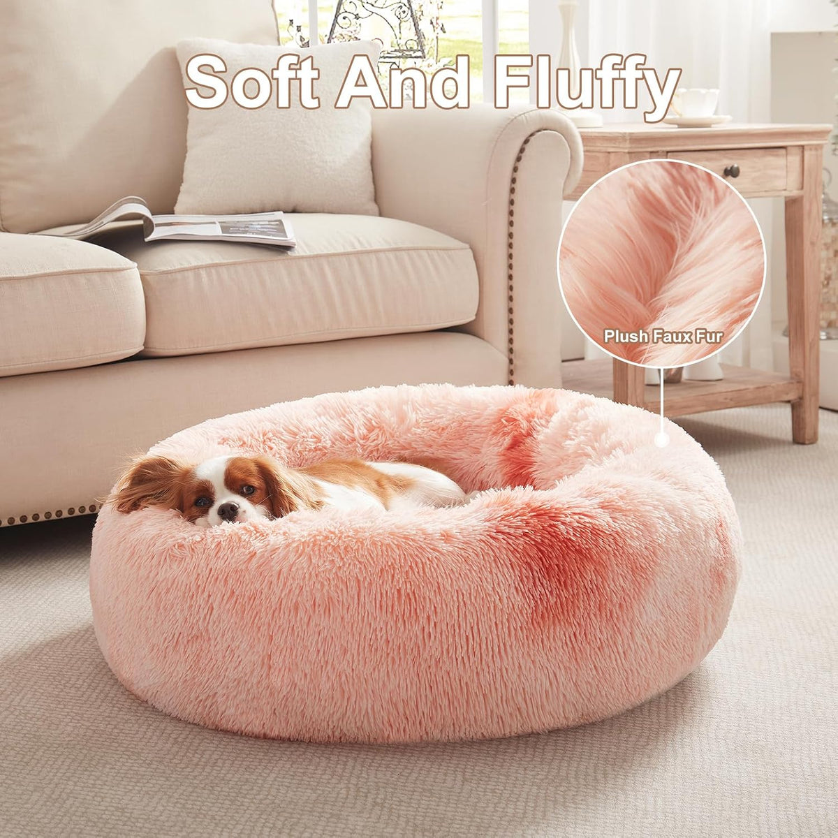 36 inches Faux Fur Fluffy Donut Dog Bed for Large Dogs,Dark Grey